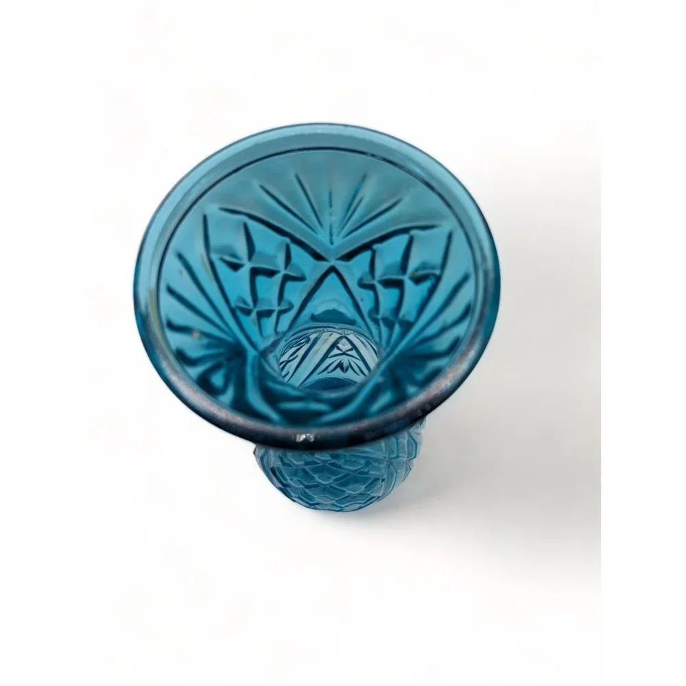 Vintage Rossini Empoli Blue Diamond Print Art Glass Vase Italy  11